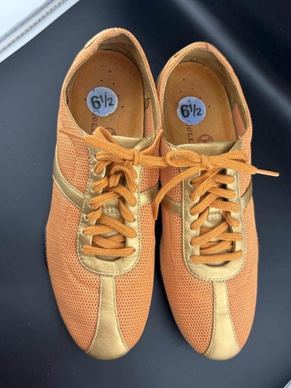 Women’s Cole Haan Size 6.5 NikeAir Comfort Orange & Gold Sneakers Shoes Lace Up - Picture 2 of 10